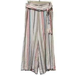 Cloth & Stone Cropped Striped Linen Blend Belted Wide Leg Pants